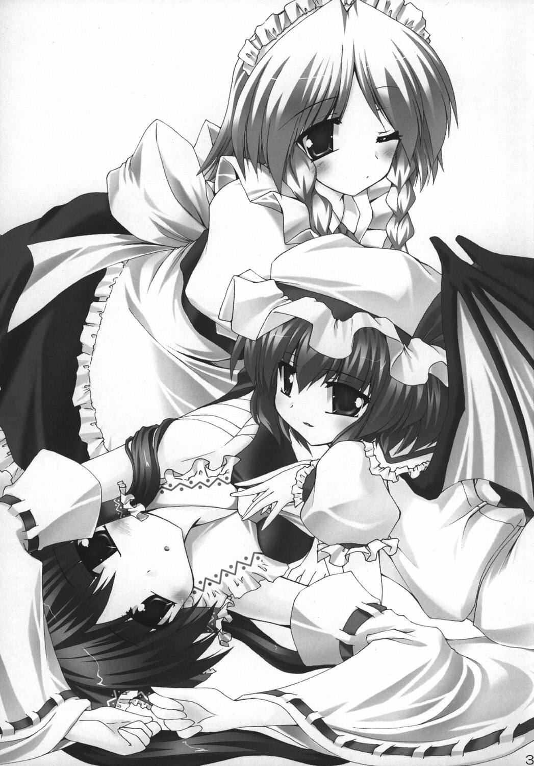 (SC39) [Yuugen Jikkou (Gonzaburou)] Miko to Meido to Kouma no Shu (Touhou Project) page 3 preview