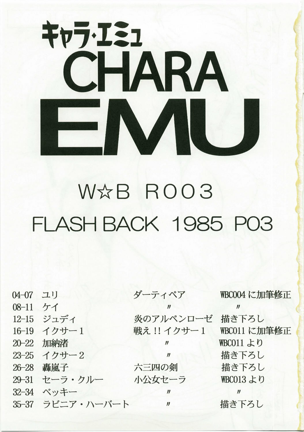 (C74) [Jingai Makyou Club (Wing Bird)] Charaemu W BR003 FLASH BACK1985 P03 (Various) page 3 preview