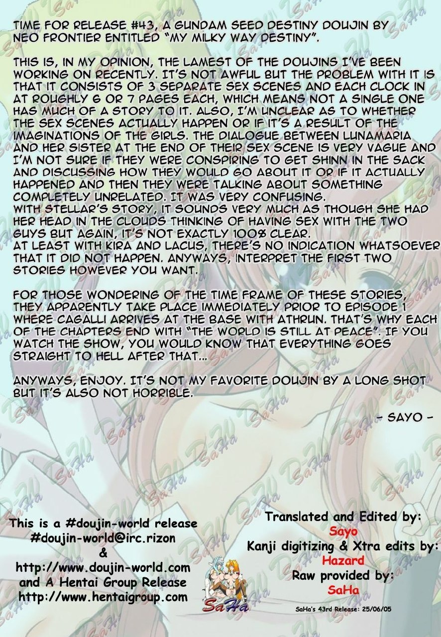 (C67) [Neo Frontier (Takuma Sessa)] My Milky Way DESTINY (Gundam Seed Destiny) [English] [SaHa] page 4 preview