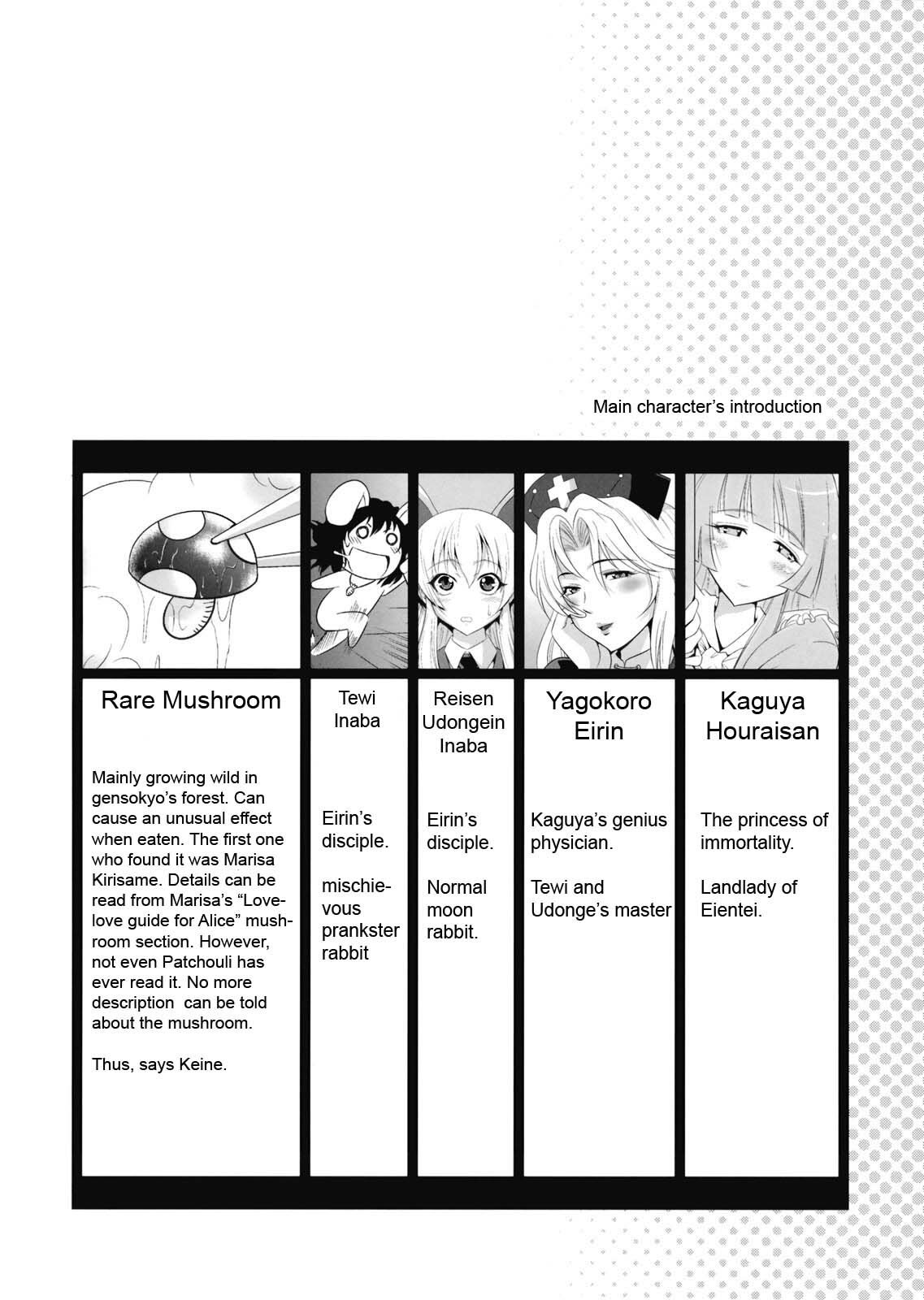 (Reitaisai 6) [Musashi-dou (Musashino Sekai)] Eirin no Kinoko o Kaguya to Udonge ga Love Love Bon (Touhou Project) [English] page 4 preview