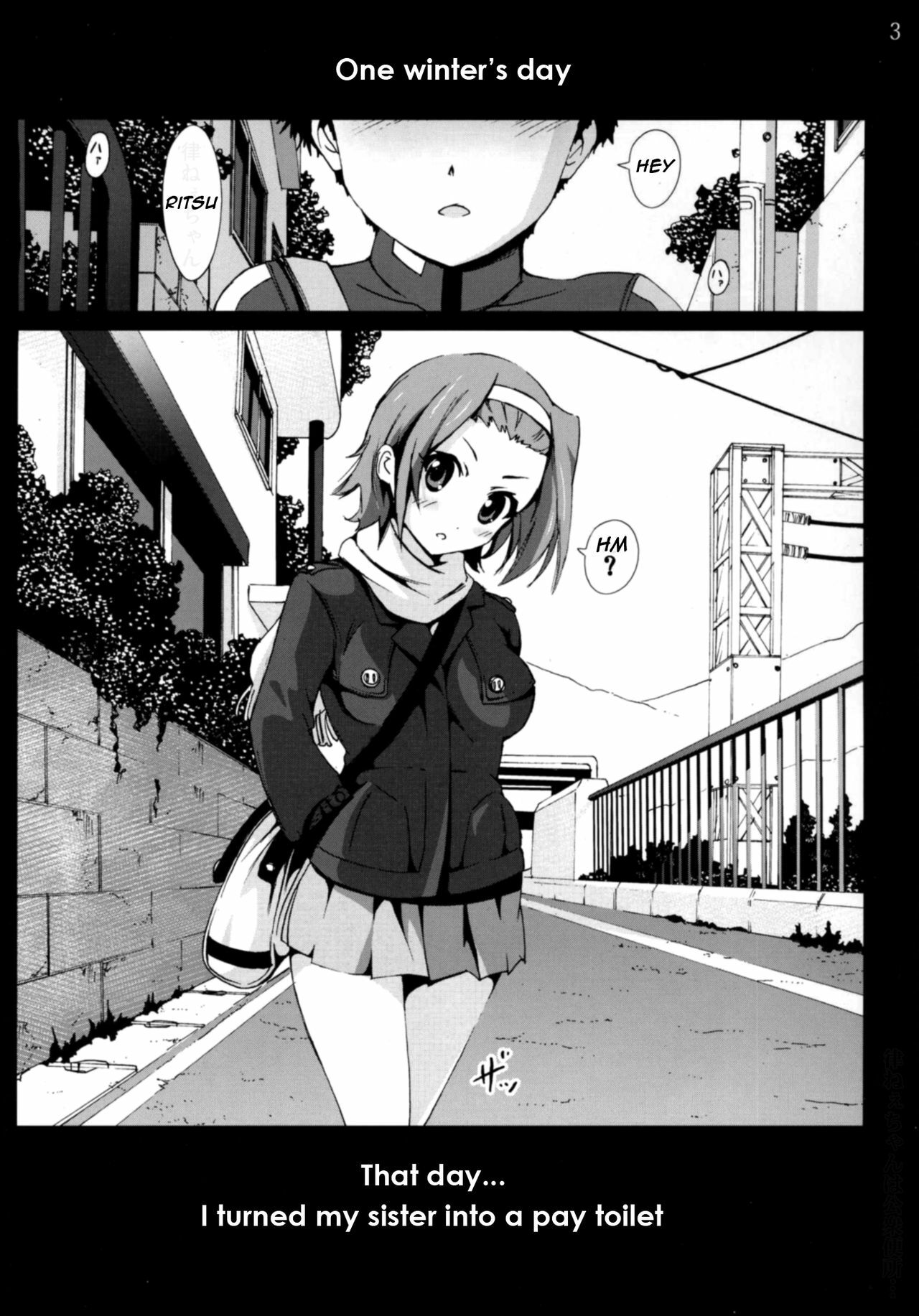 (C77) [Mokusei Zaijuu] Ritsu Nee-chan wa Koushuu Benjo... | Ritsu the Pay Toilet (K-ON!) [English] =Imari+Tecnproy= page 2 preview